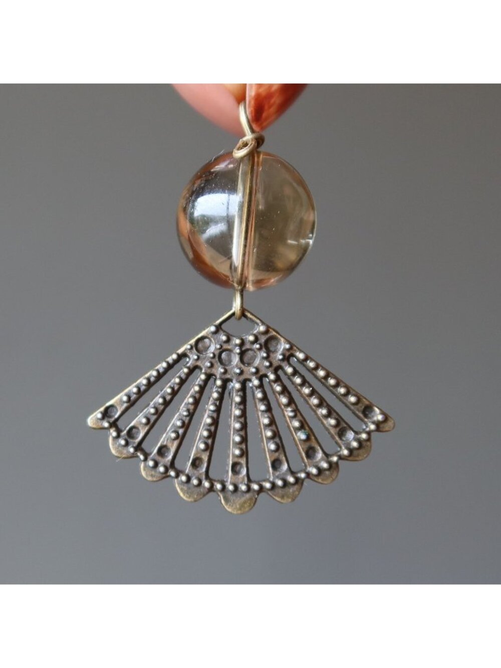 Smoky Quartz Pendant Fan My Fantasy Stone Brass Brown Gemstone Charm Crystal